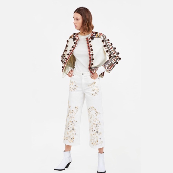 NWT ZARA Embroidered Western Culotte Pants 6 - Picture 2 of 6